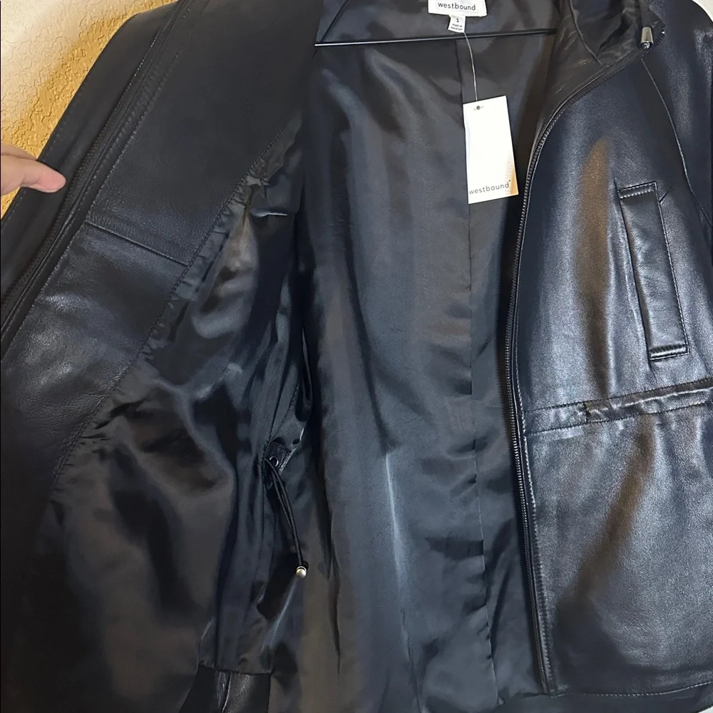 NWT Westbound Women's Black Hooded Lambskin Leather Jacket Size S